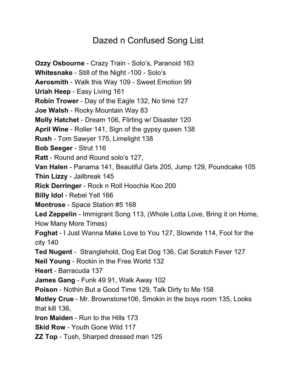 Dazed N Confused Song List