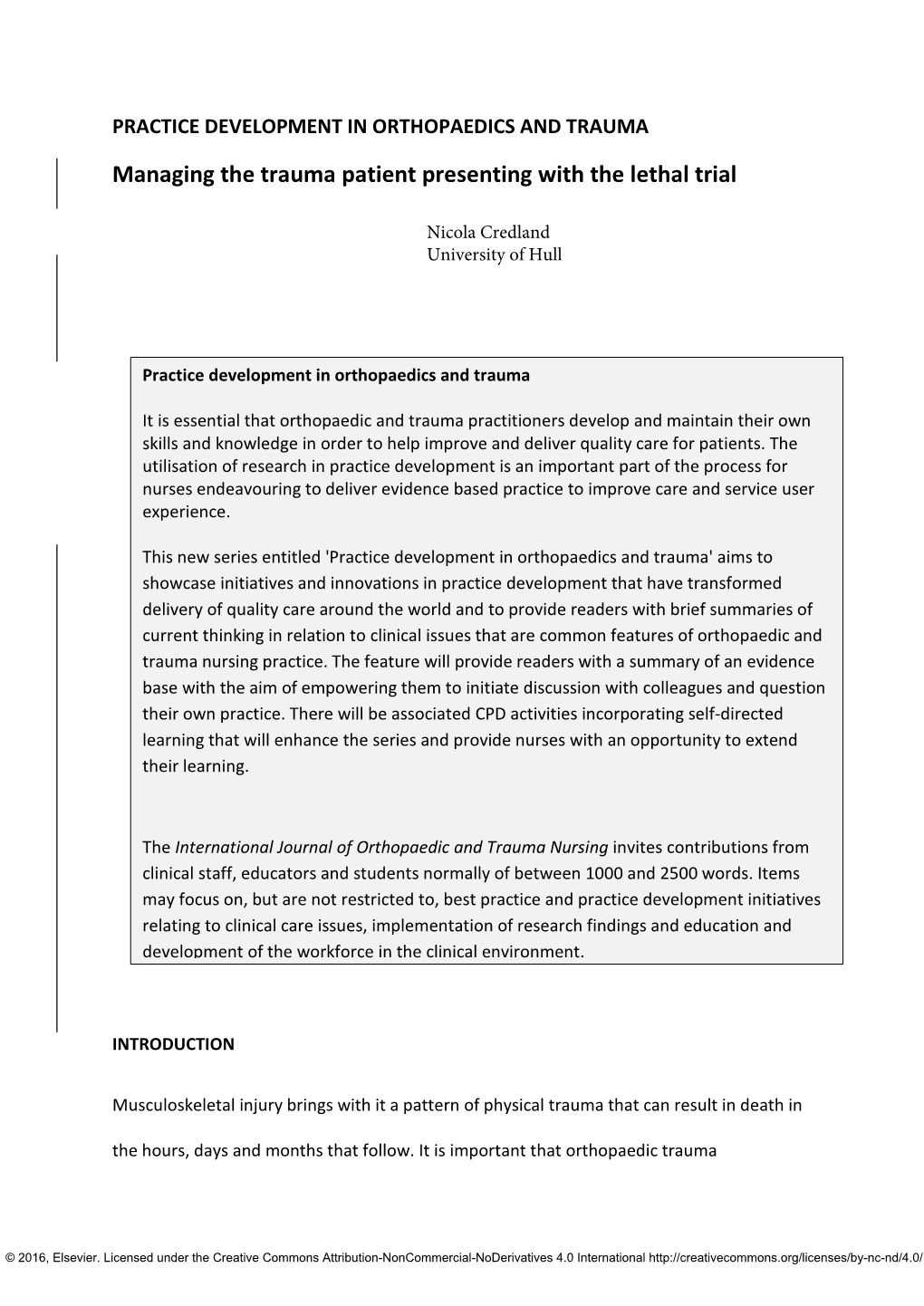 Managing the Trauma Patient Presenting with the Lethal Trial