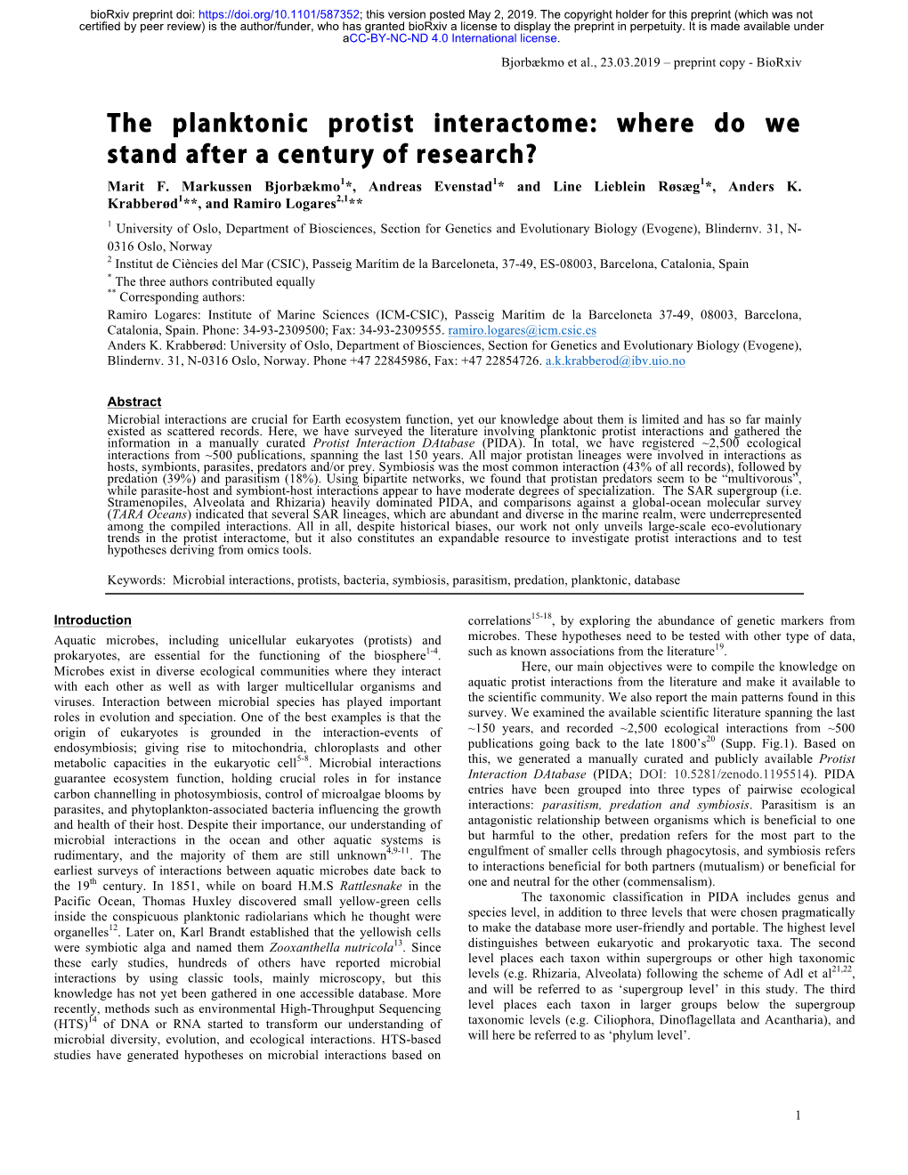 The Planktonic Protist Interactome: Where Do We Stand After a Century of Research?