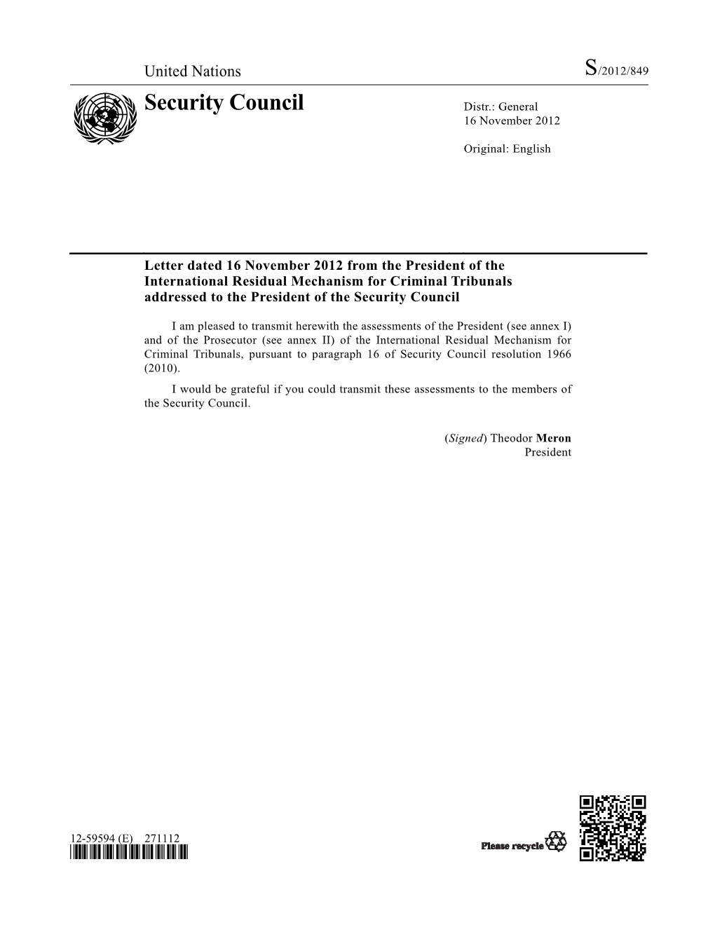 Security Council Distr.: General 16 November 2012