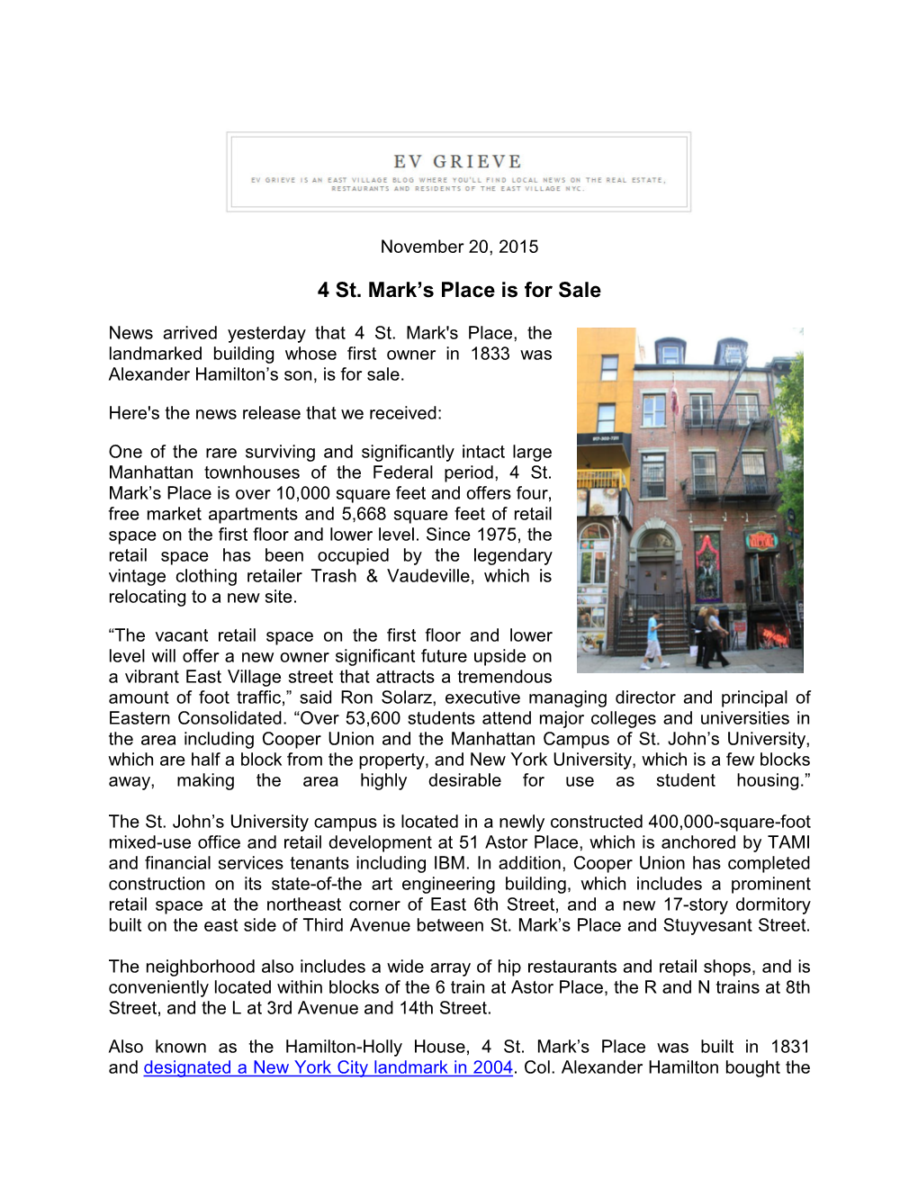 4 St. Mark's Place Is for Sale