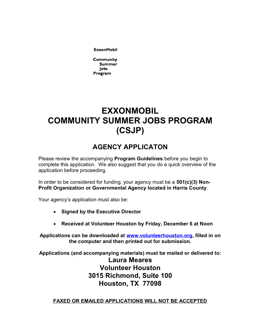 2000 Exxon Community Summer Jobs Program (Csjp)