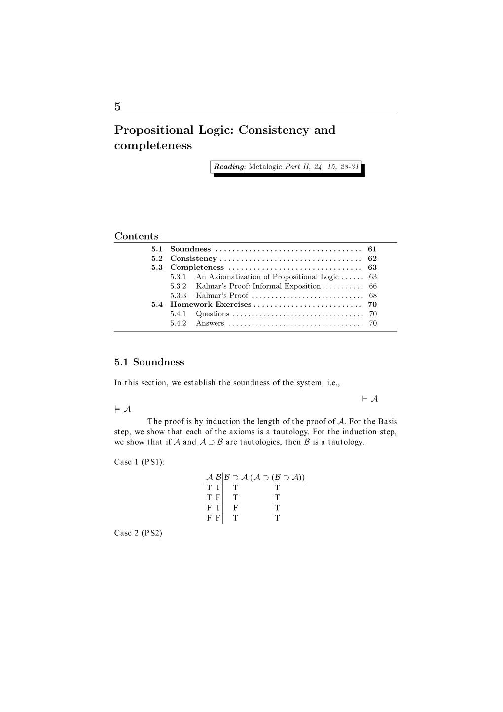 5 Propositional Logic: Consistency and Completeness