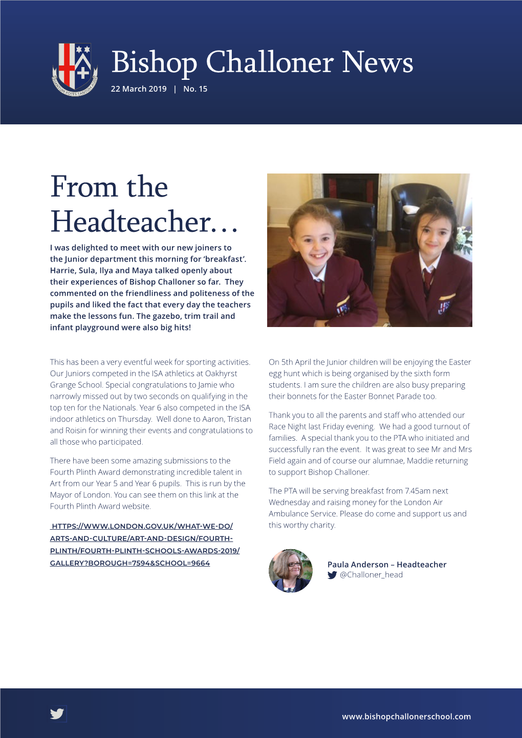Bishop Challoner News from the Headteacher…