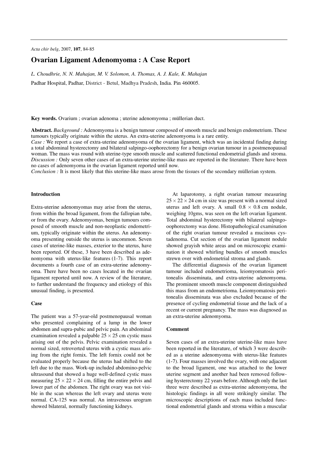 Ovarian Ligament Adenomyoma : a Case Report