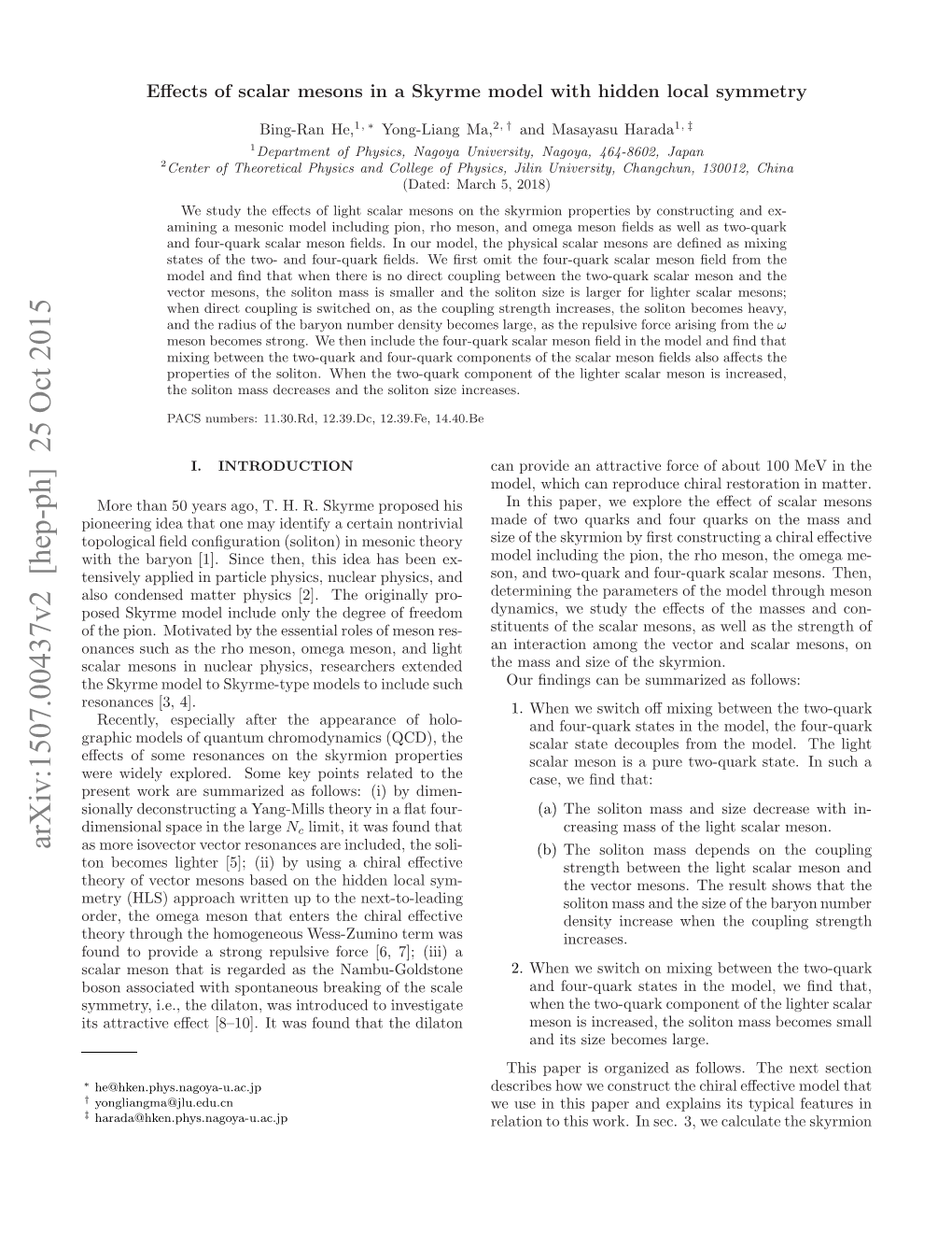 Effects of Scalar Mesons in a Skyrme Model with Hidden Local Symmetry