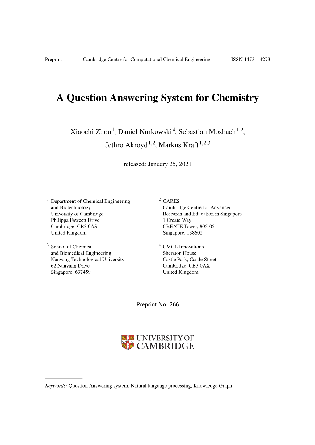 A Question Answering System for Chemistry