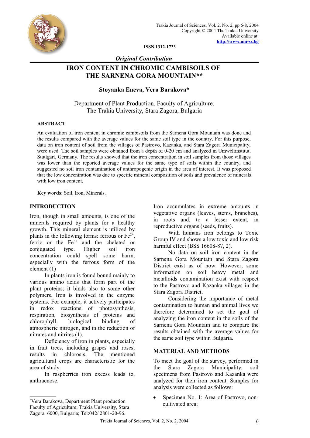 Iron Content in Leached Maroon Forested Soils from the Sarnena Sredna Gora Mountain