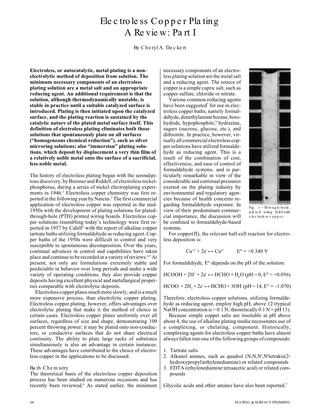 Electroless Copper Plating a Review: Part I