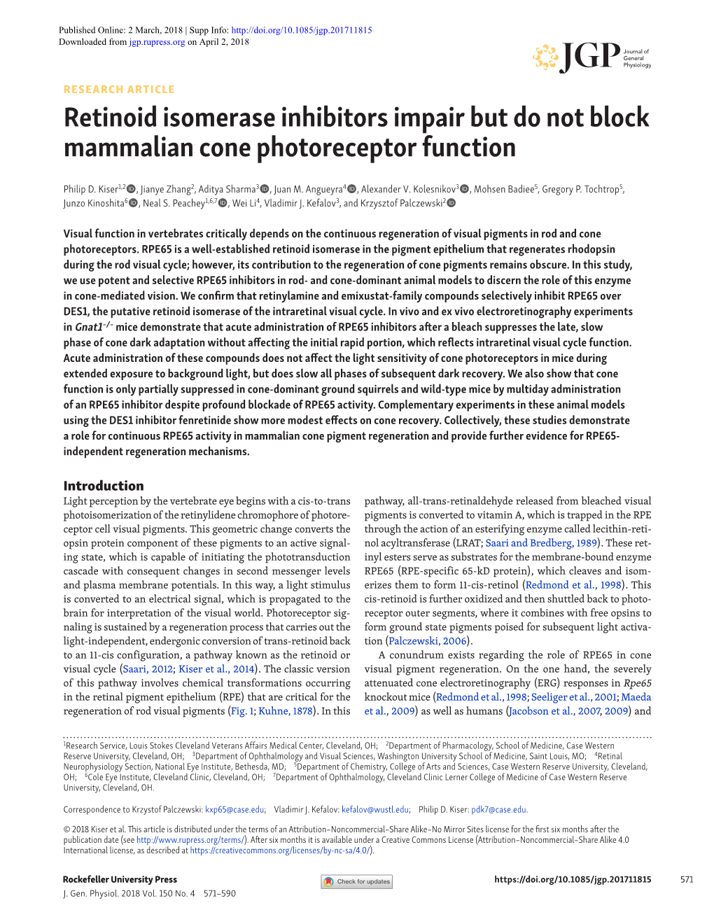Retinoid Isomerase Inhibitors Impair but Do Not Block Mammalian Cone Photoreceptor Function