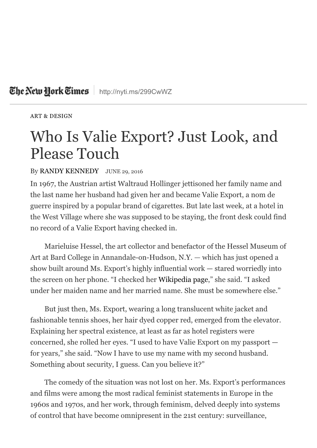 The New York Times, Who Is Valie Export