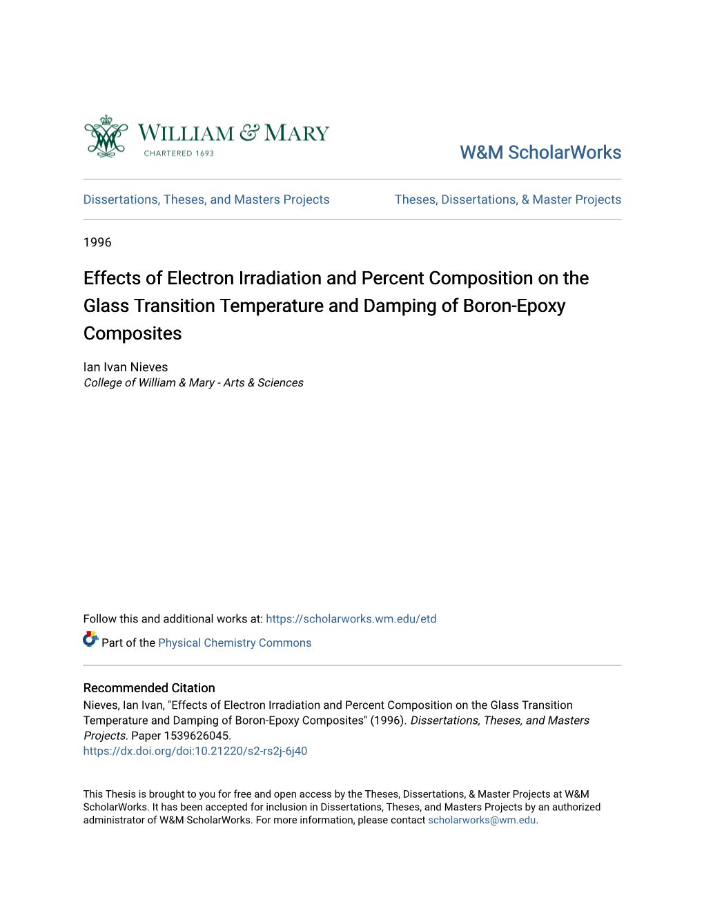 Effects of Electron Irradiation and Percent Composition on the Glass Transition Temperature and Damping of Boron-Epoxy Composites