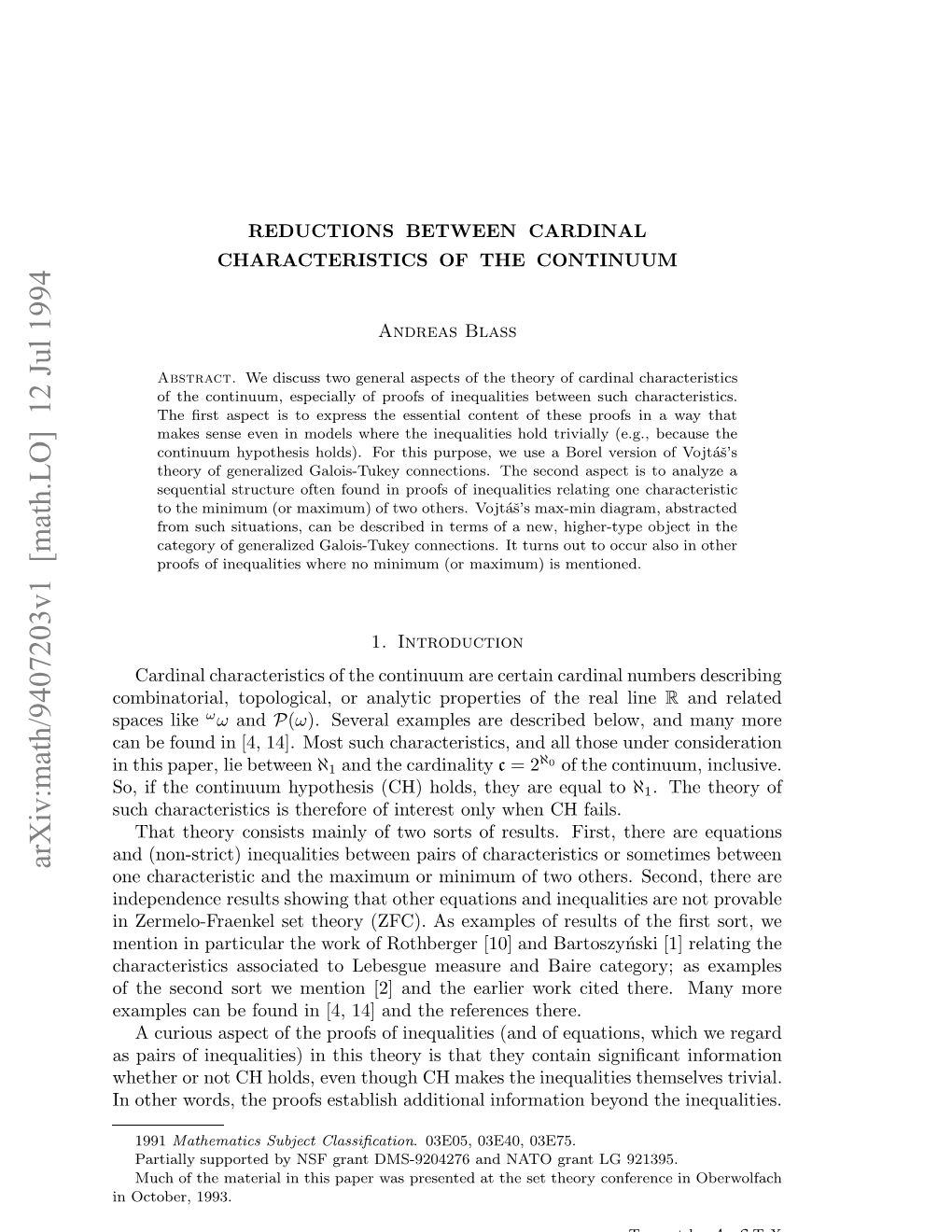 Arxiv:Math/9407203V1 [Math.LO] 12 Jul 1994 Notbr 1993