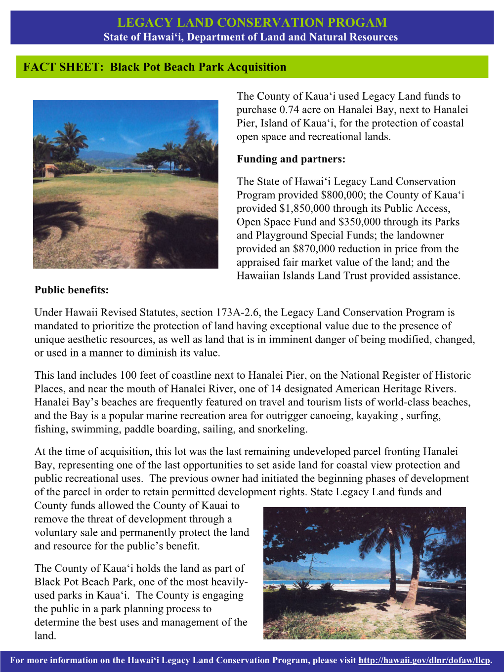 FACT SHEET: Black Pot Beach Park Acquisition