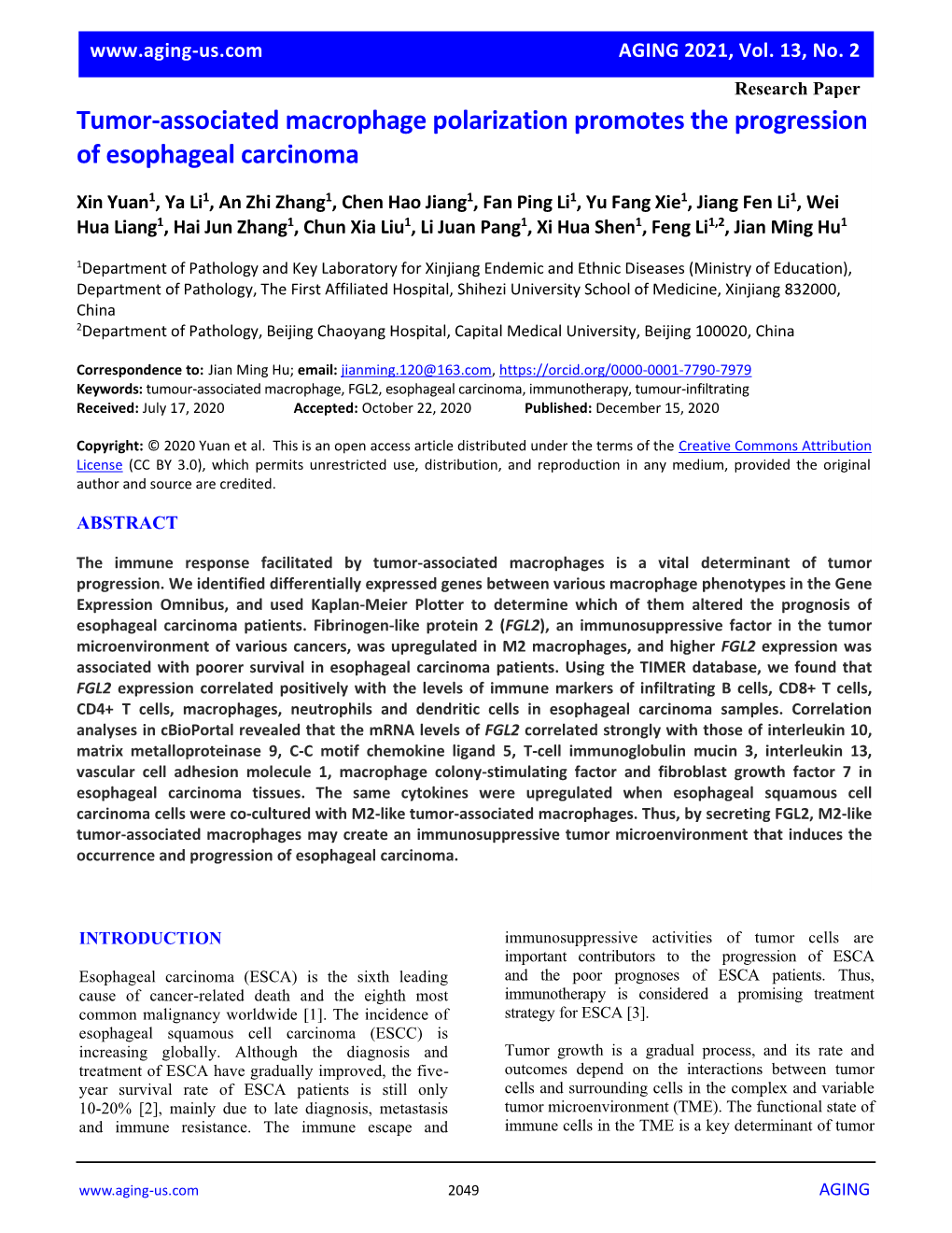 Tumor-Associated Macrophage Polarization Promotes the Progression of Esophageal Carcinoma