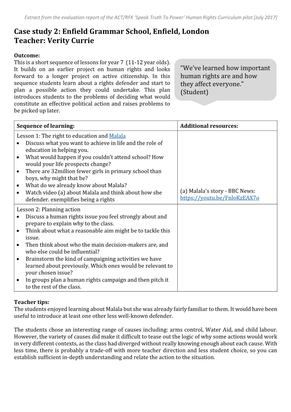 Case Study 2: Enfield Grammar School, Enfield, London Teacher: Verity Currie