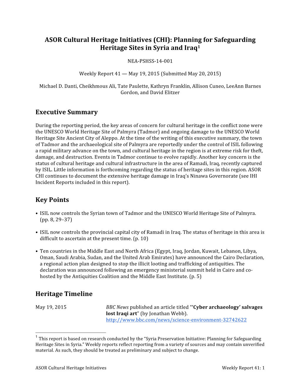 ASOR Cultural Heritage Initiatives (CHI): Planning for Safeguarding Heritage Sites in Syria and Iraq1