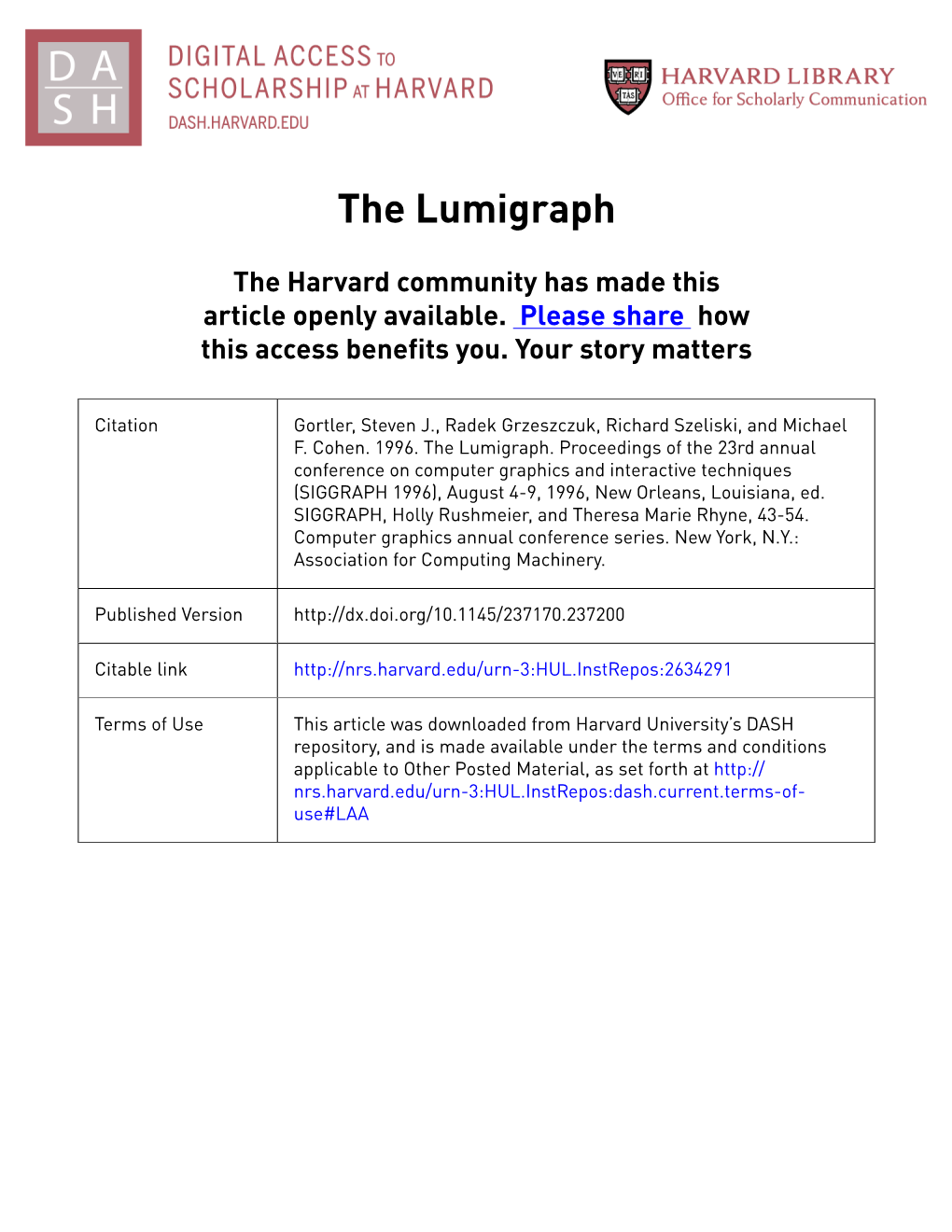 The Lumigraph