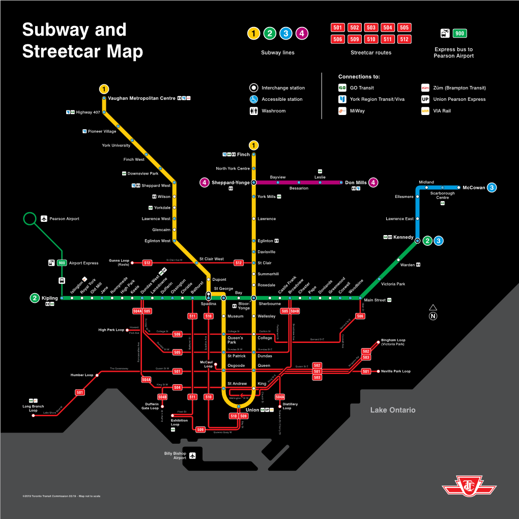 TTC Subway and Streetcar Map – May 2019