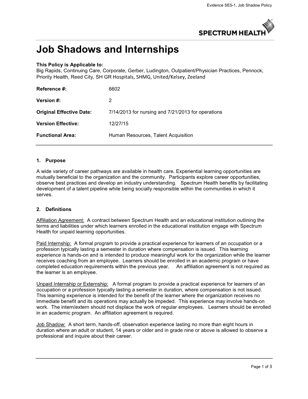 Job Shadows and Internships