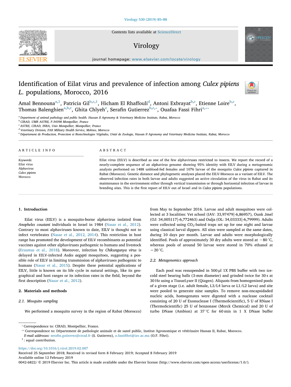 Identification of Eilat Virus and Prevalence of Infection Among