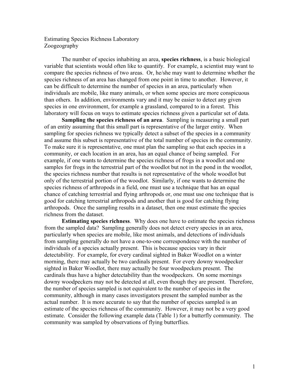 Estimating Species Richness Laboratory