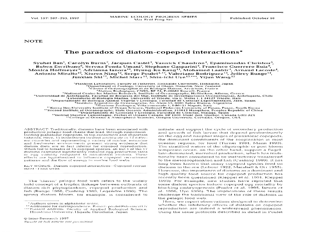 The Paradox of Diatom-Copepod Interactions*