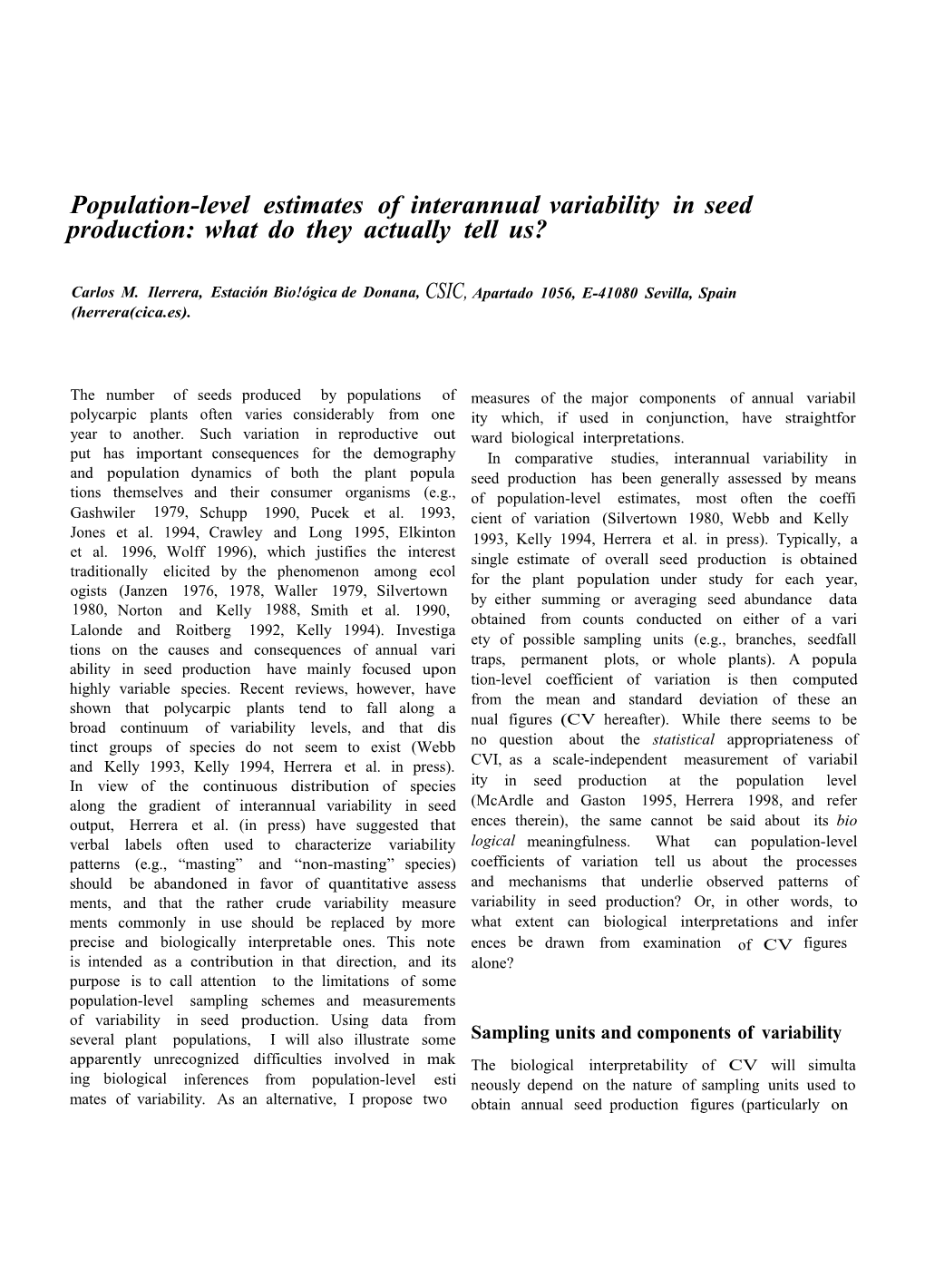 Population-Level Estimates of Interannual Variability in Seed Production: What Do They