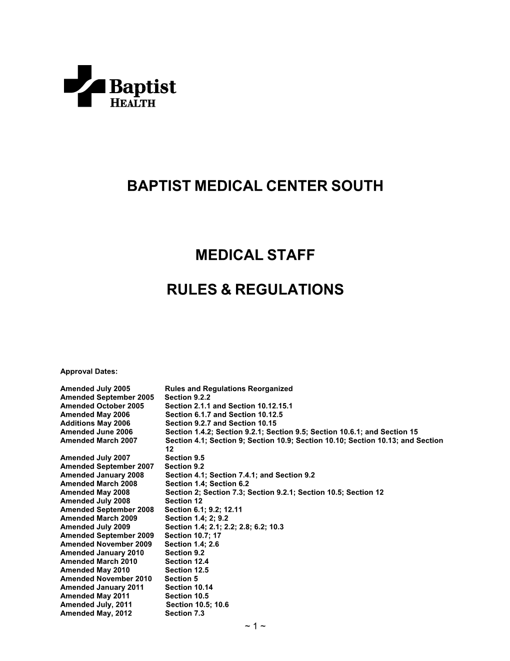 Baptist Medical Center South Medical Staff Rules