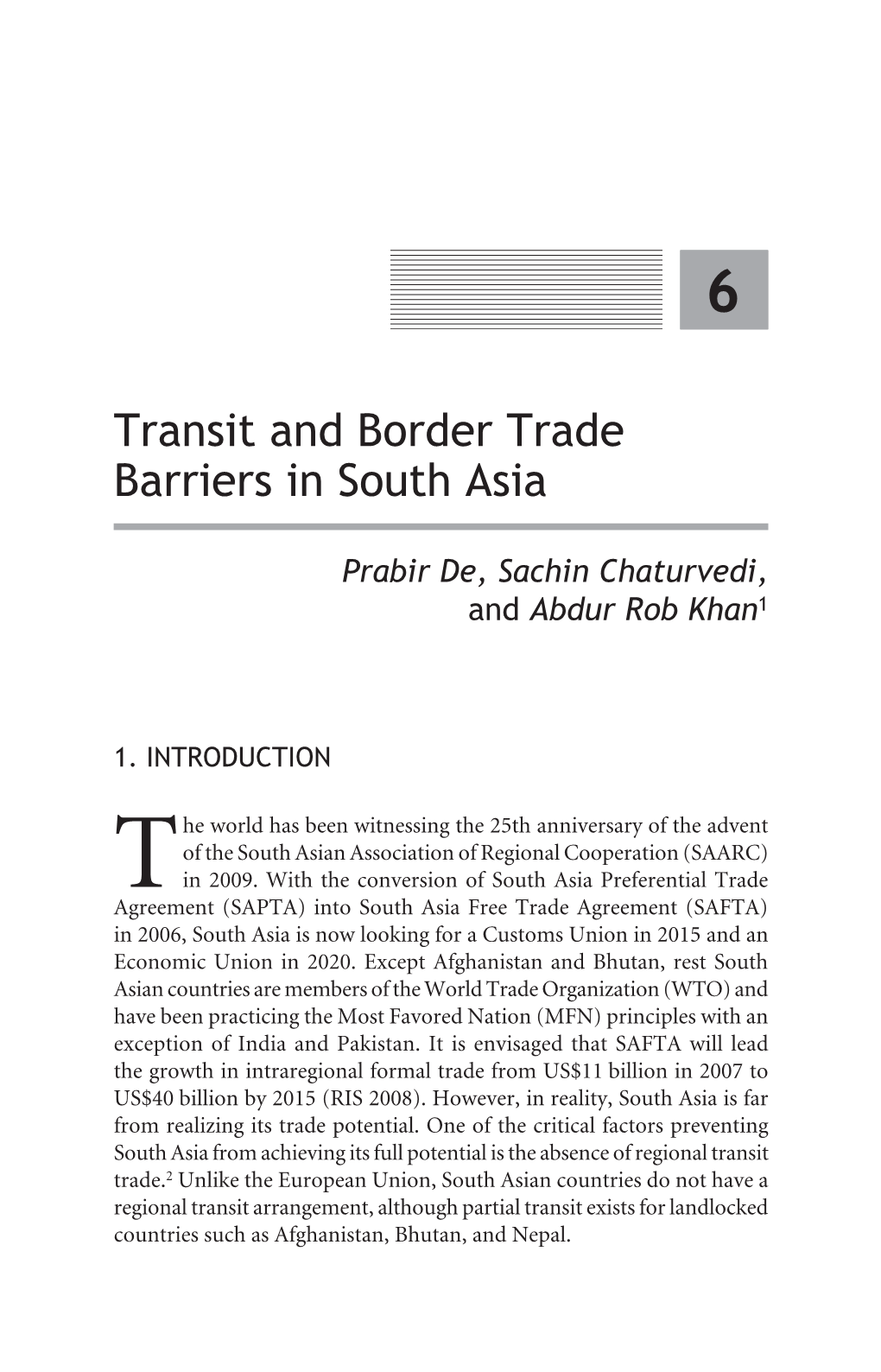 Transit and Border Trade Barriers in South Asia