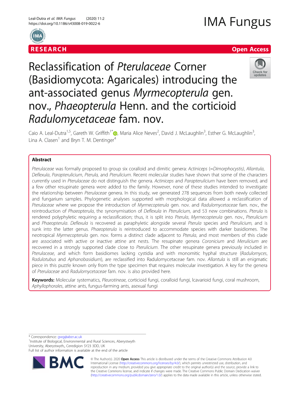 Basidiomycota: Agaricales) Introducing the Ant-Associated Genus Myrmecopterula Gen