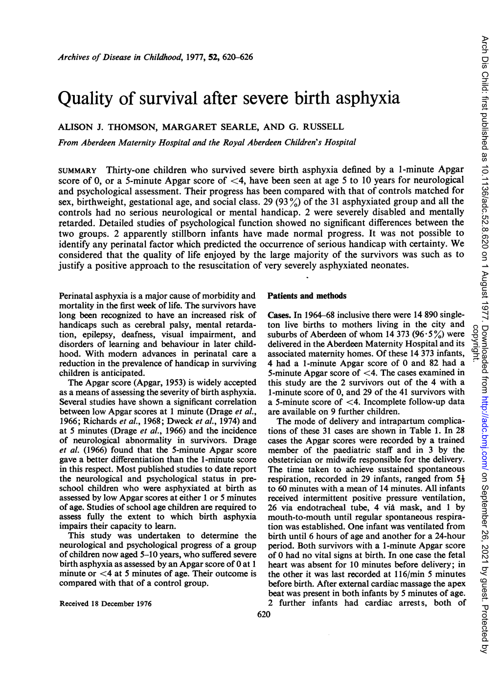 Quality of Survival After Severe Birth Asphyxia