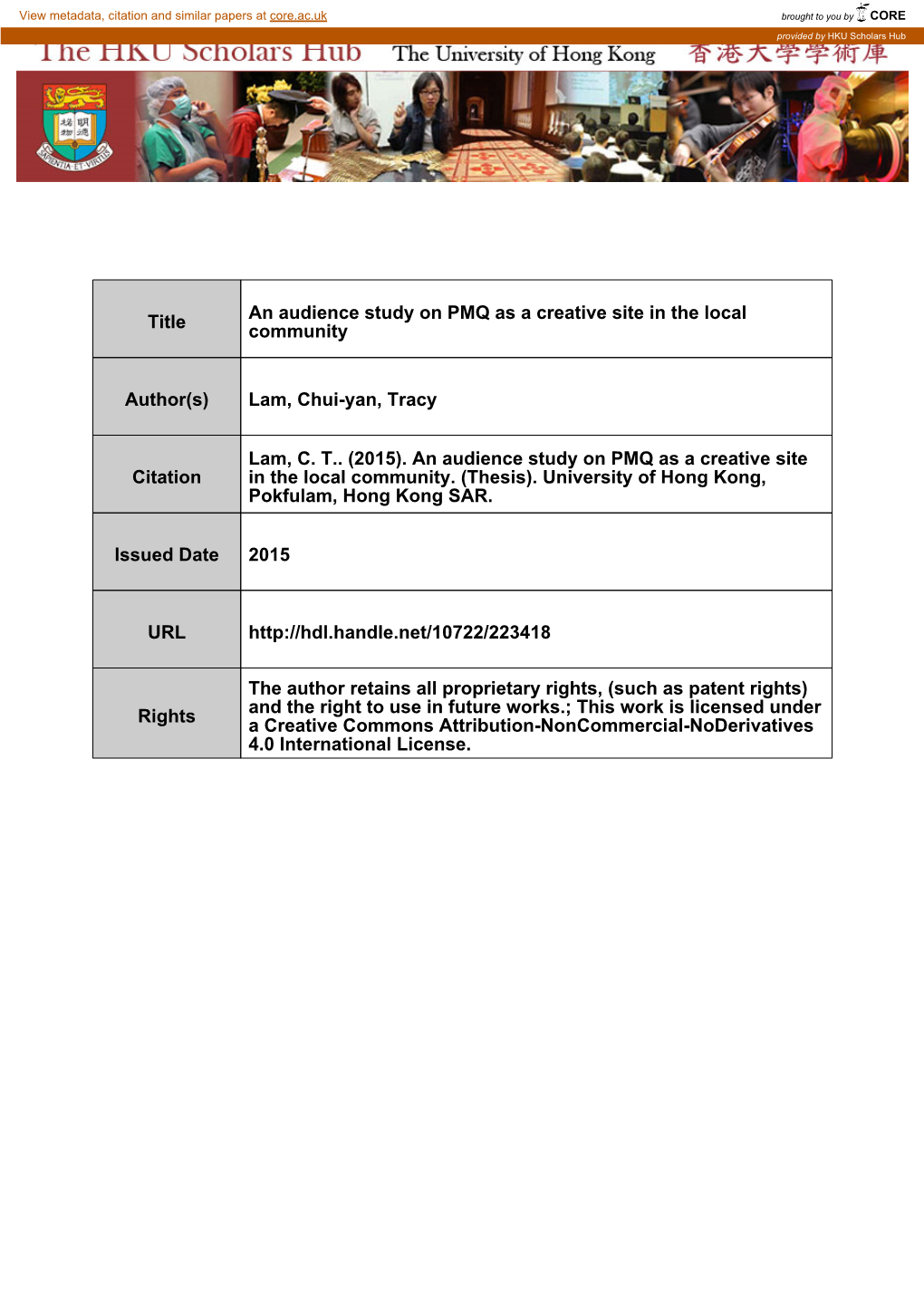 Title an Audience Study on PMQ As a Creative Site in the Local Community