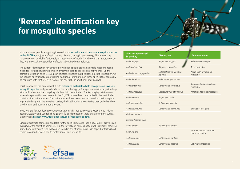 Identification Key for Mosquito Species