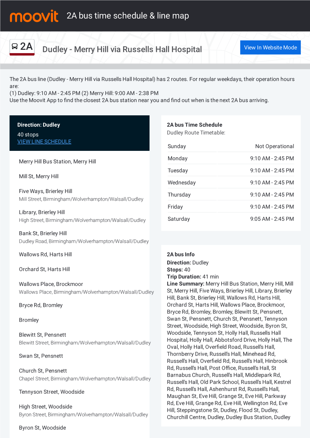 2A Bus Time Schedule & Line Route