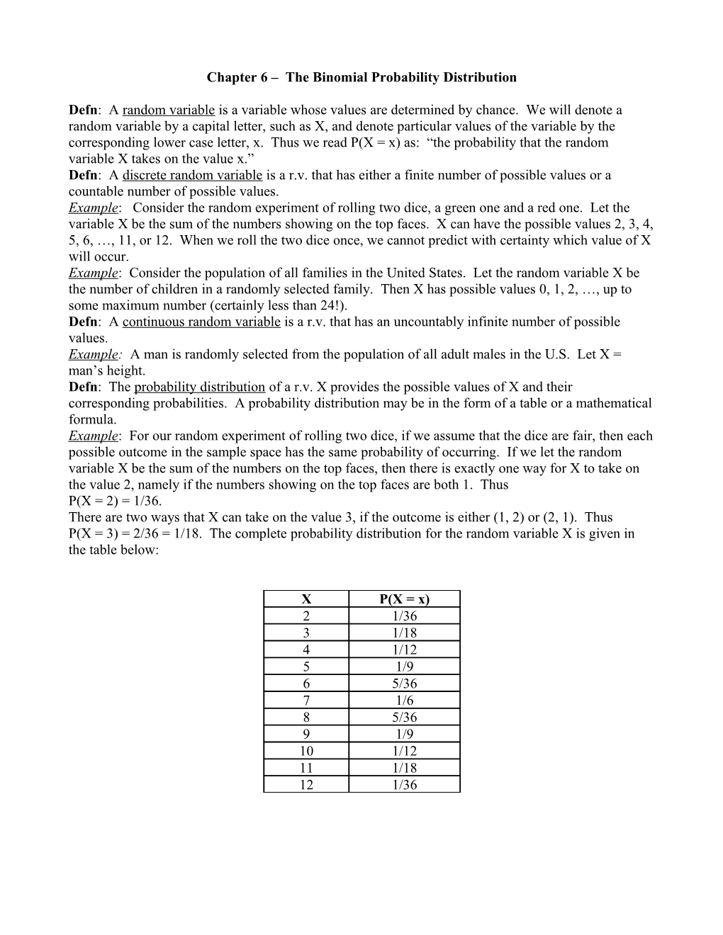 Chapter 6 the Binomial Probability Distribution