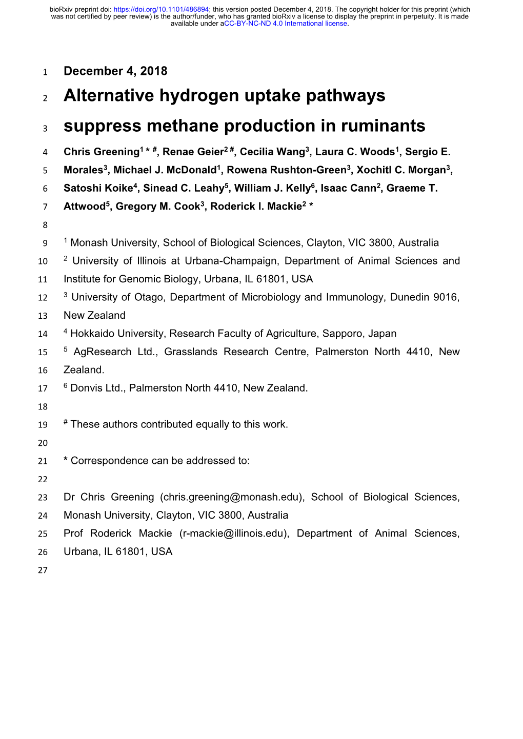 Alternative Hydrogen Uptake Pathways Suppress Methane Production In