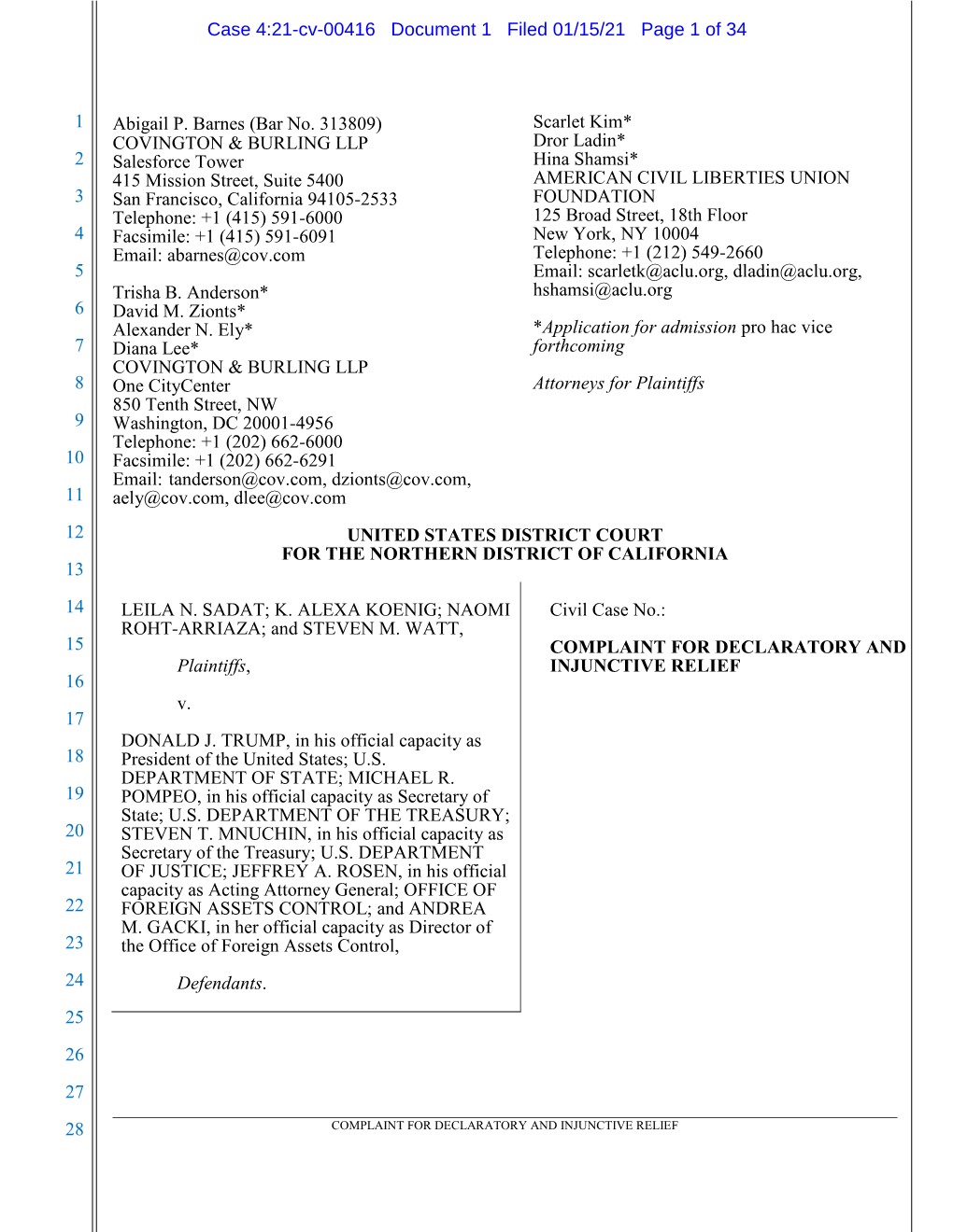 Case 4:21-Cv-00416 Document 1 Filed 01/15/21 Page 1 of 34