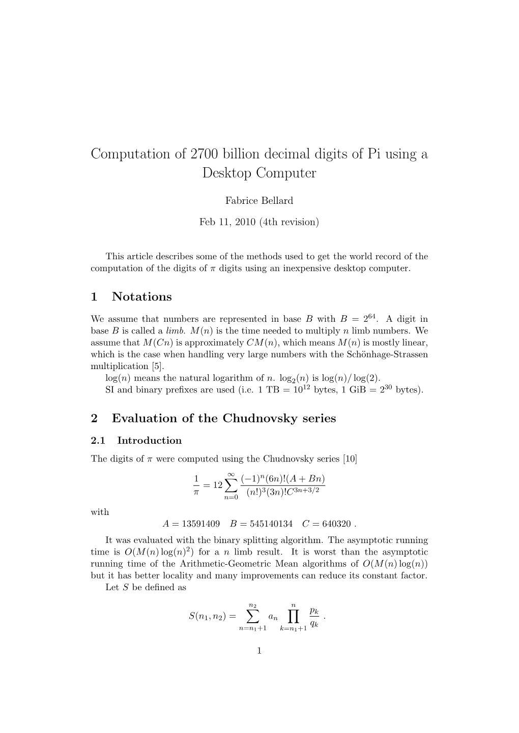 Computation of 2700 Billion Decimal Digits of Pi Using a Desktop Computer