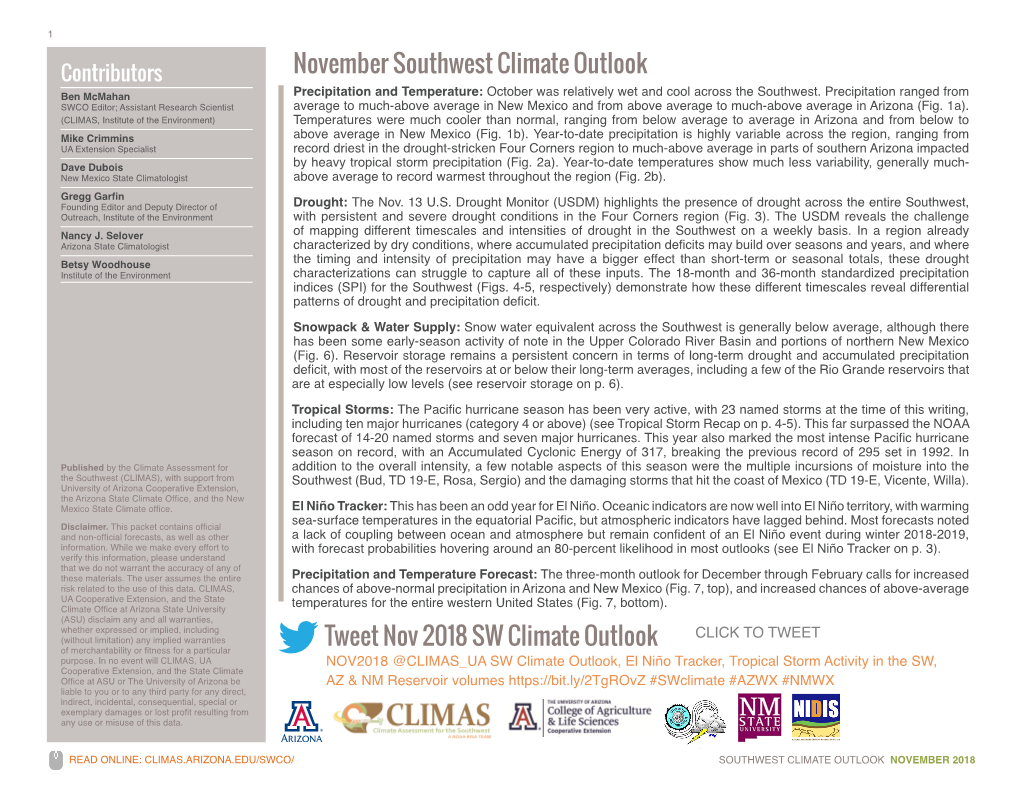 November Southwest Climate Outlook Tweet Nov 2018 SW Climate Outlook