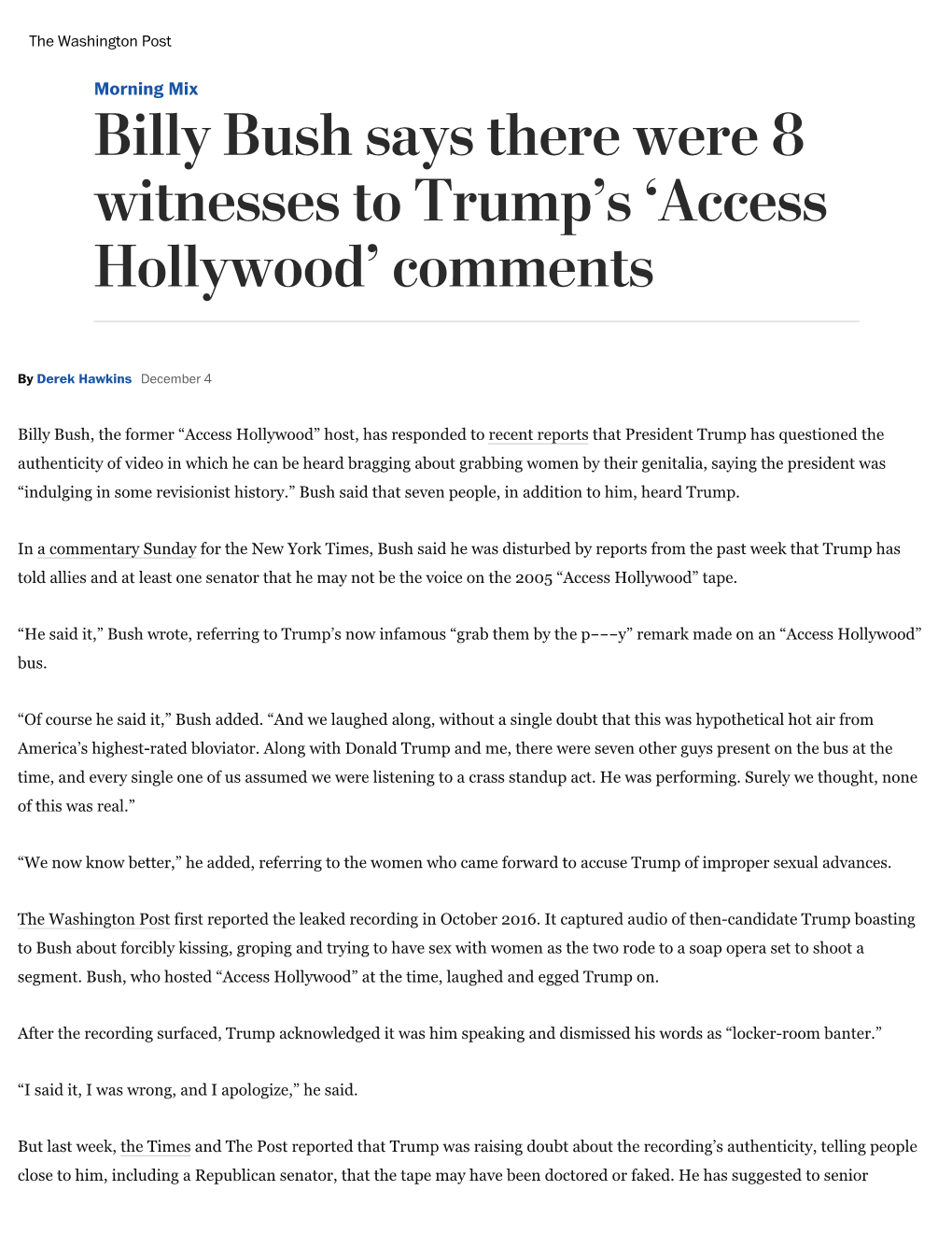 Billy Bush Says There Were 8 Witnesses to Trump's 'Access Hollywood'