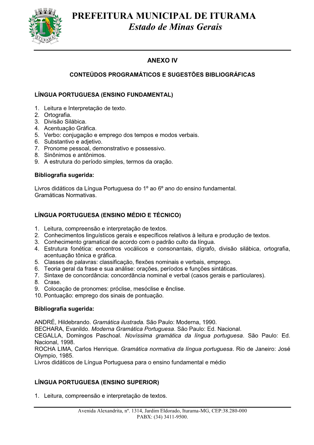 PREFEITURA MUNICIPAL DE ITURAMA Estado De Minas Gerais