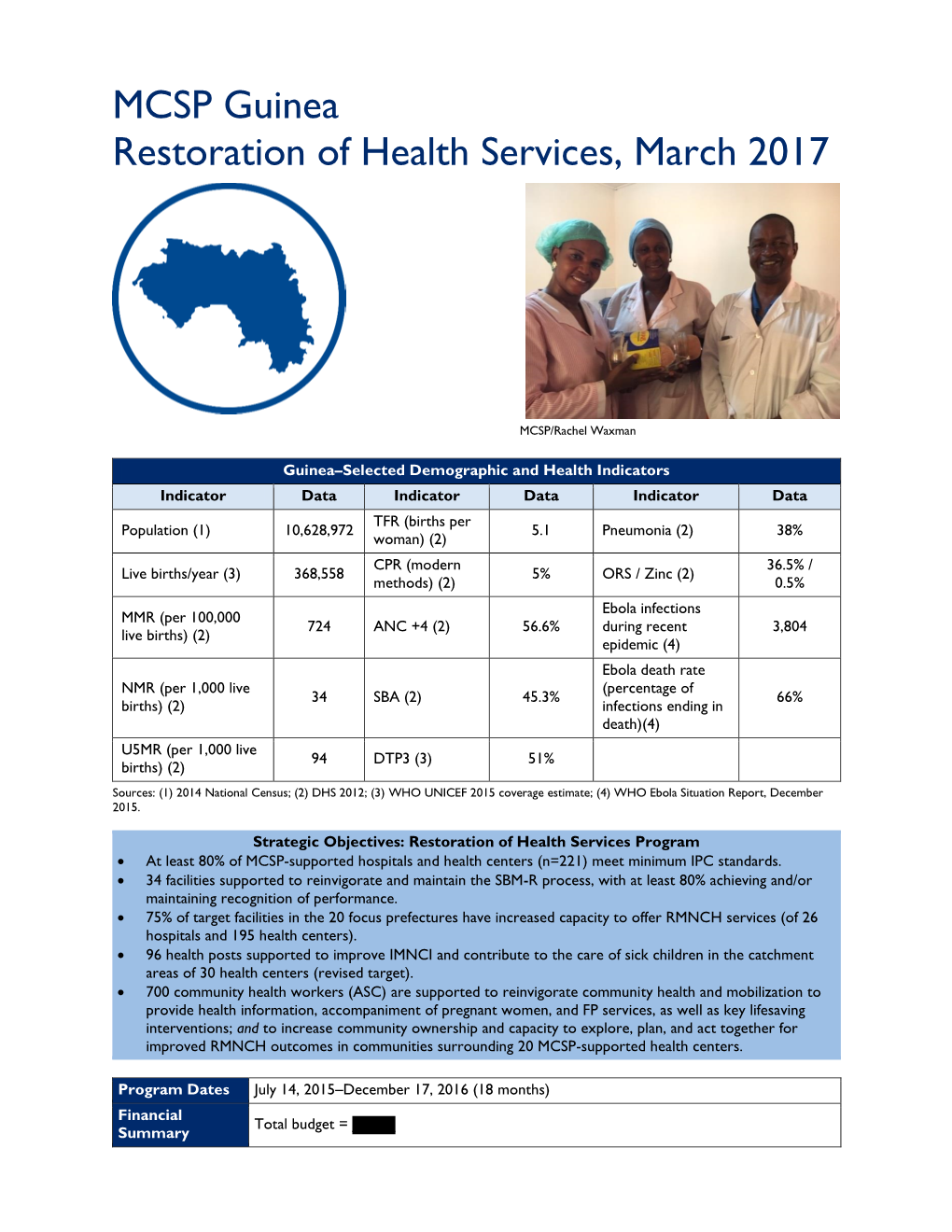 MCSP Guinea Restoration of Health Services, March 2017