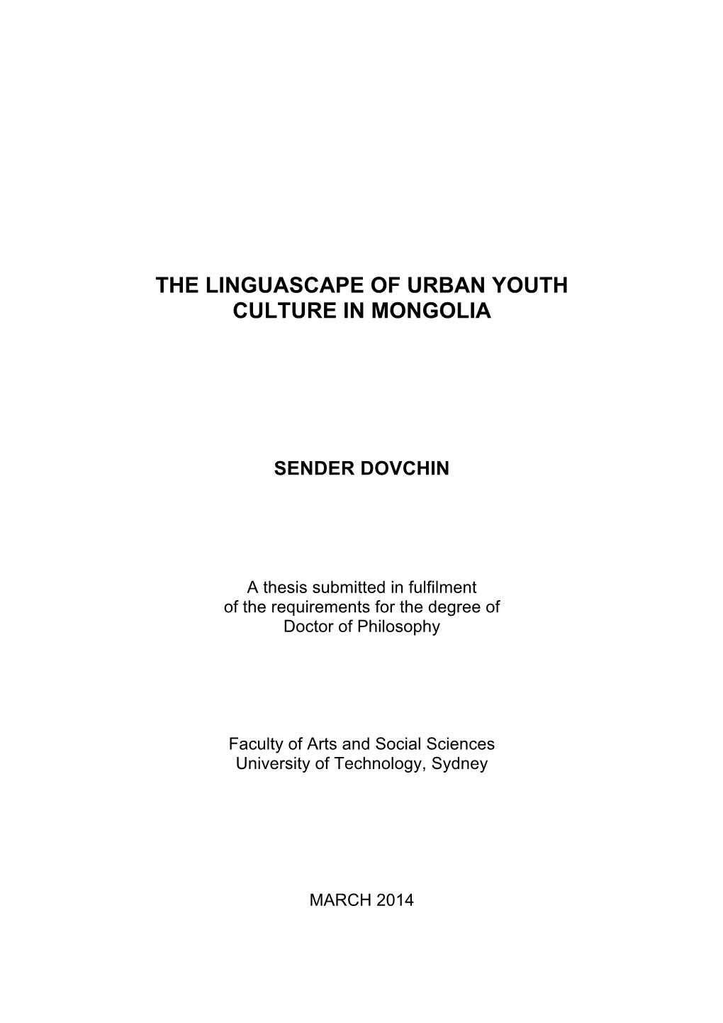 The Linguascape of Urban Youth Culture in Mongolia