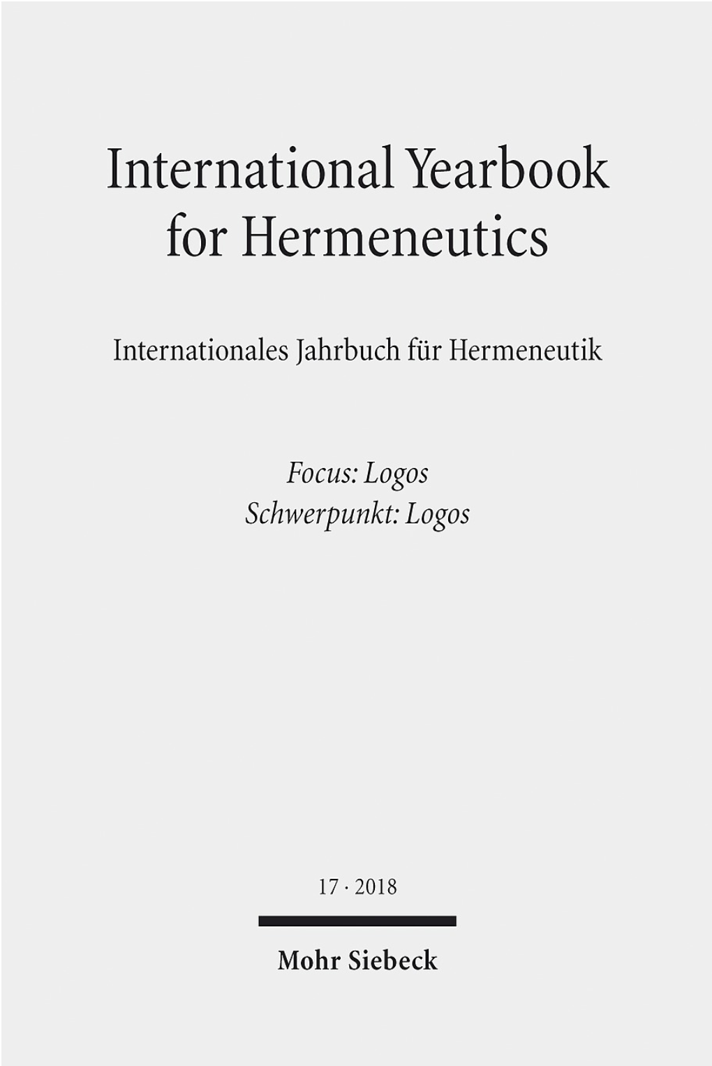 International Yearbook for Hermeneutics 17 · 2018