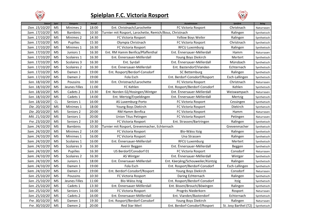 Spielplan FC Victoria Rosport