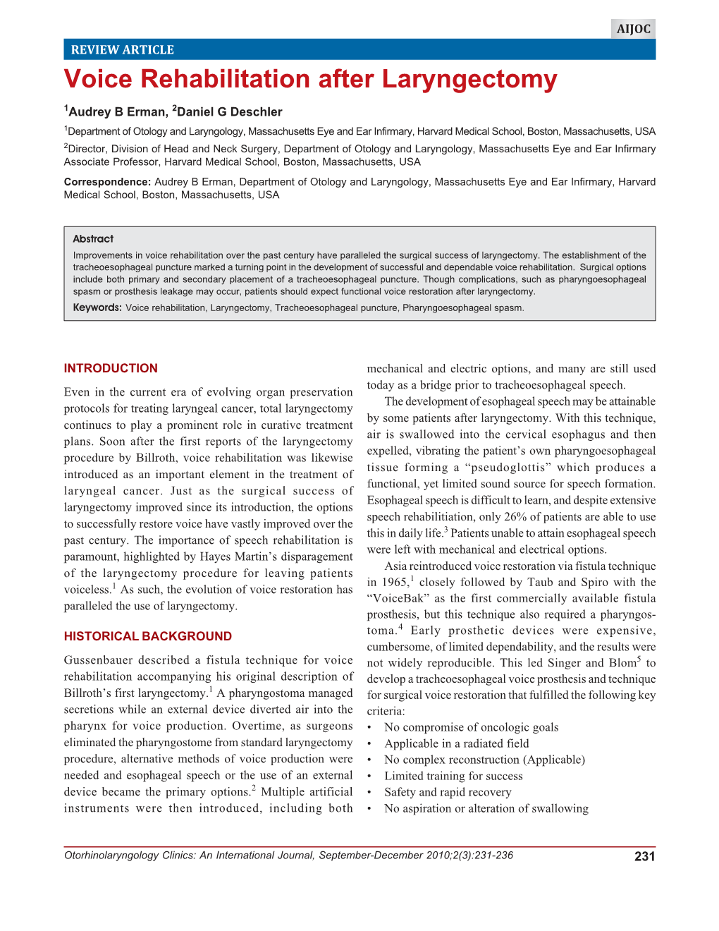 Voice Rehabilitation After Laryngectomy Voice Rehabilitation After Laryngectomy