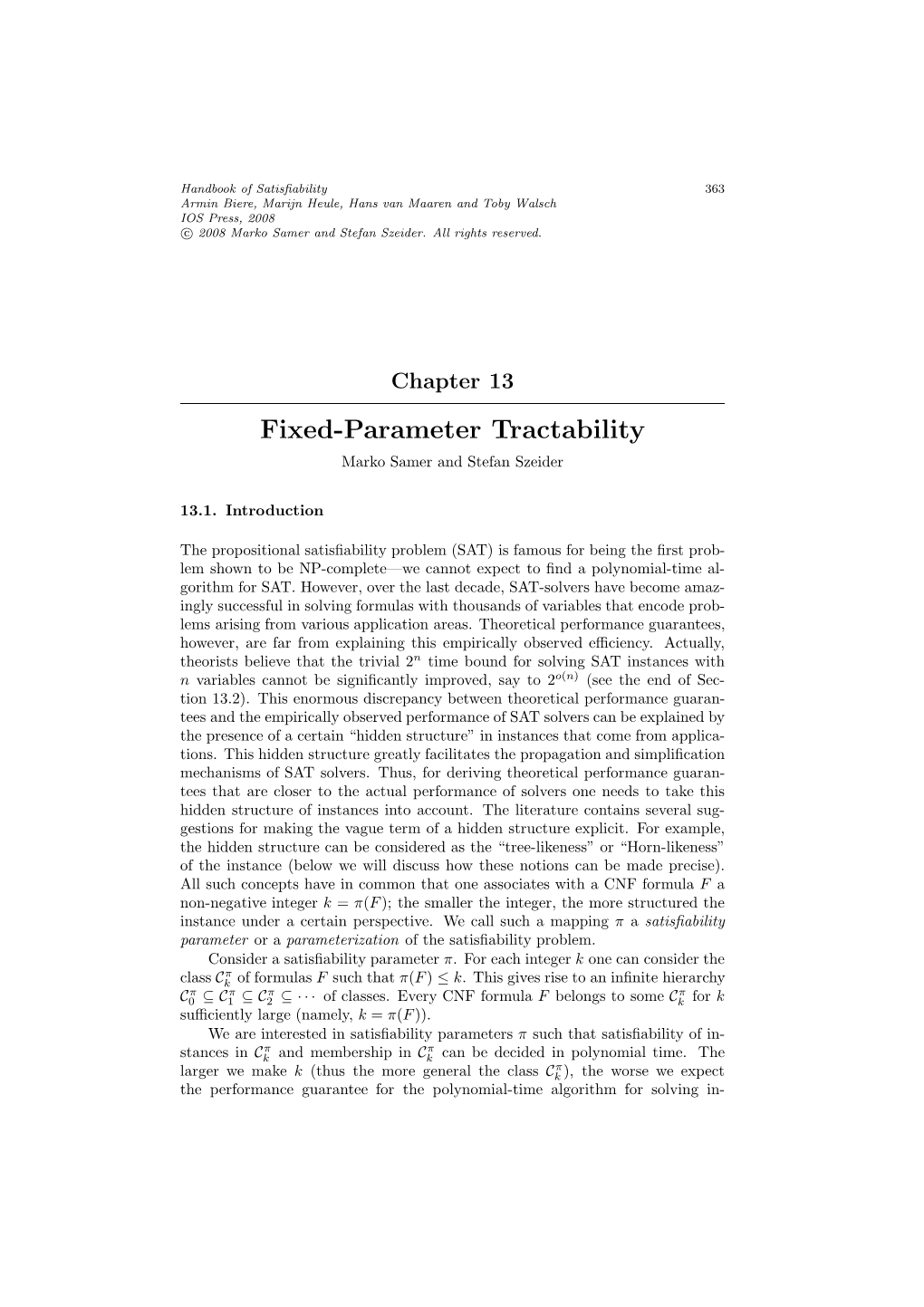 Fixed-Parameter Tractability Marko Samer and Stefan Szeider