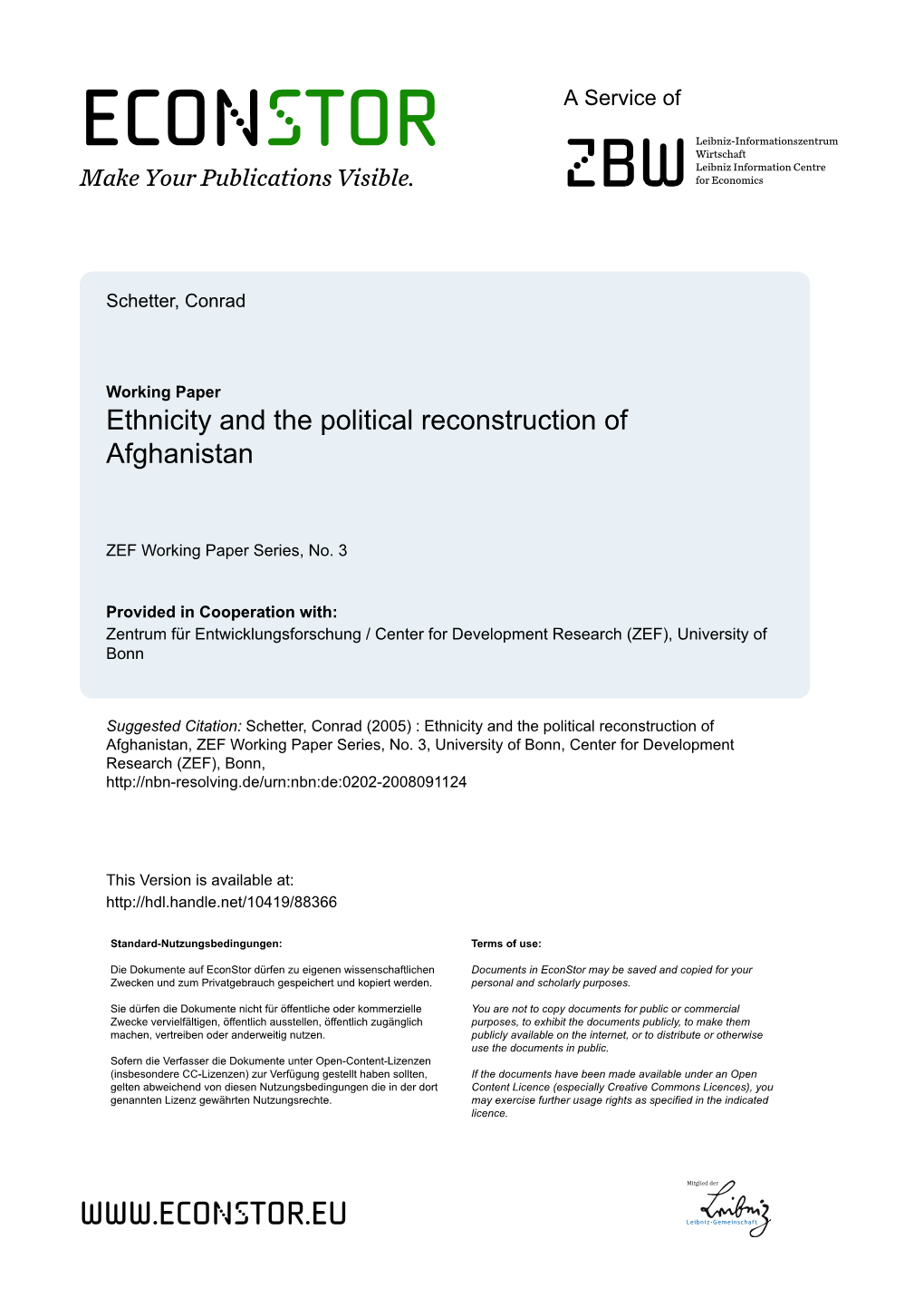 Ethnicity and the Political Reconstruction of Afghanistan