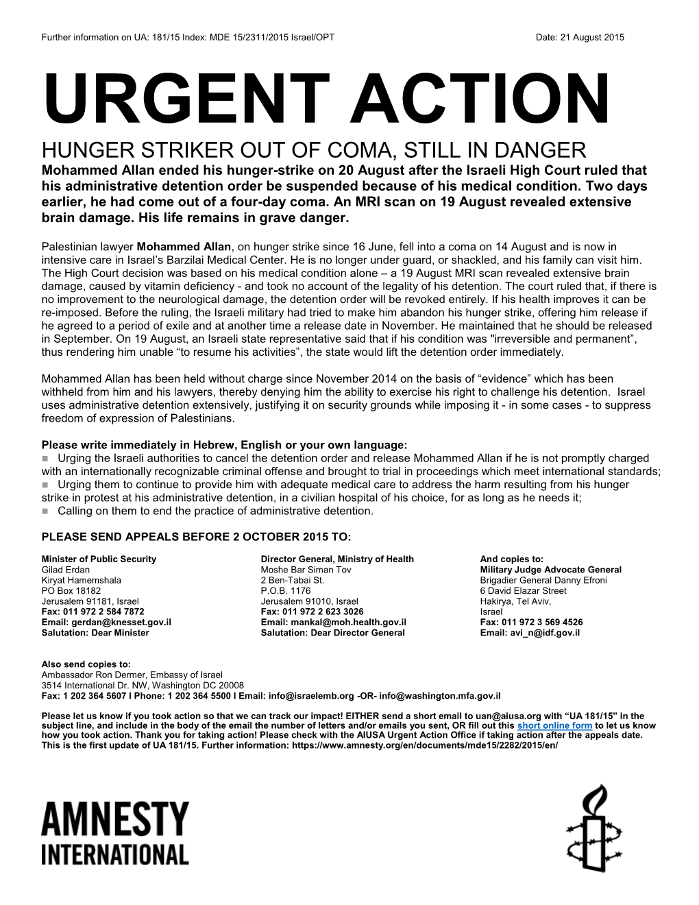 Urgent Action